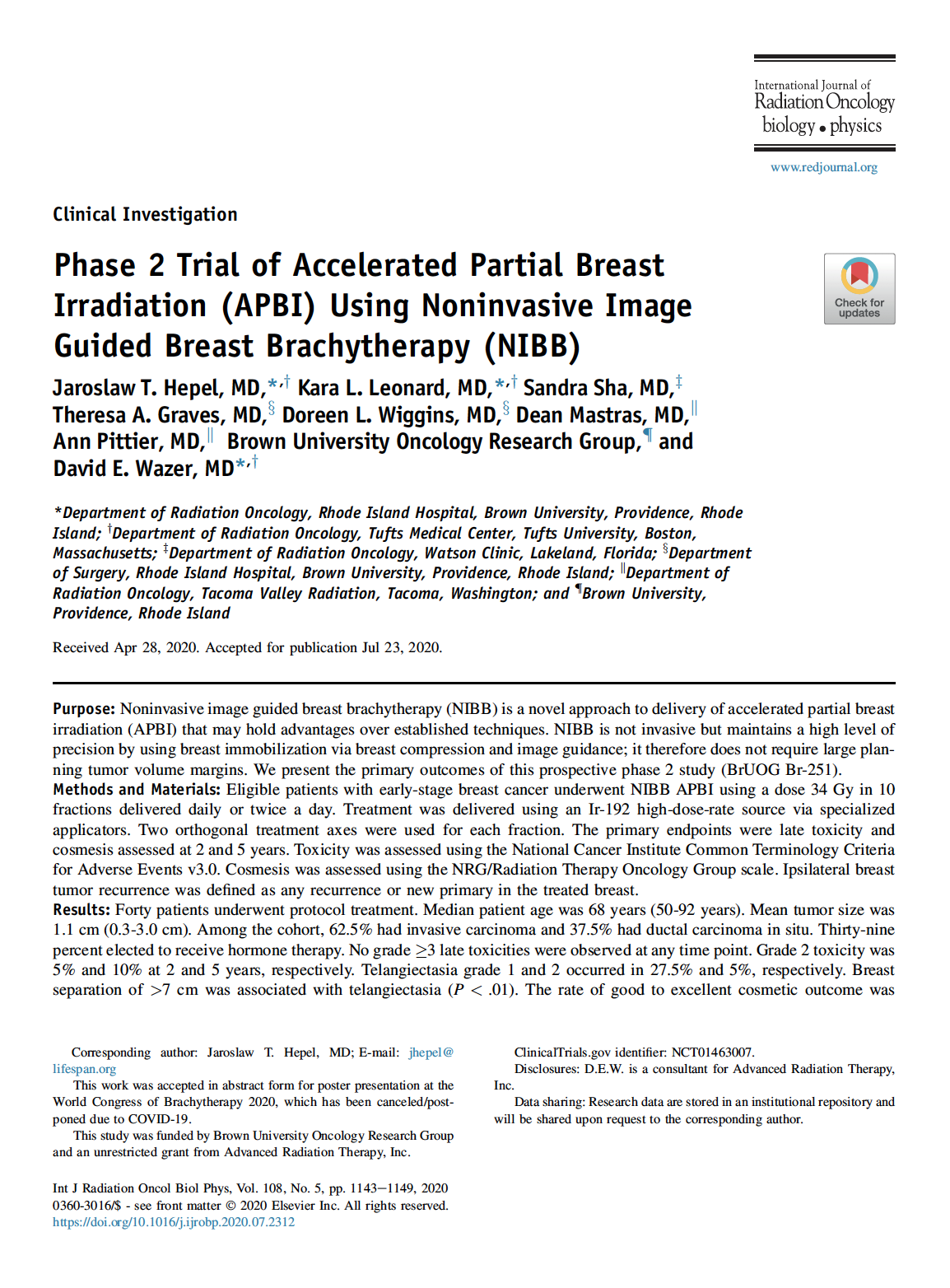 Dr. Hepel phase II APBI publication