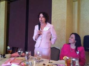 Oncologist-Hematologist Galina Vugman answers a question Wednesday at the annual Lakeland Breast Cancer Awareness Luncheon. Beside her is radiation oncologist Sandra Sha, another Watson Clinic physician on the panel.